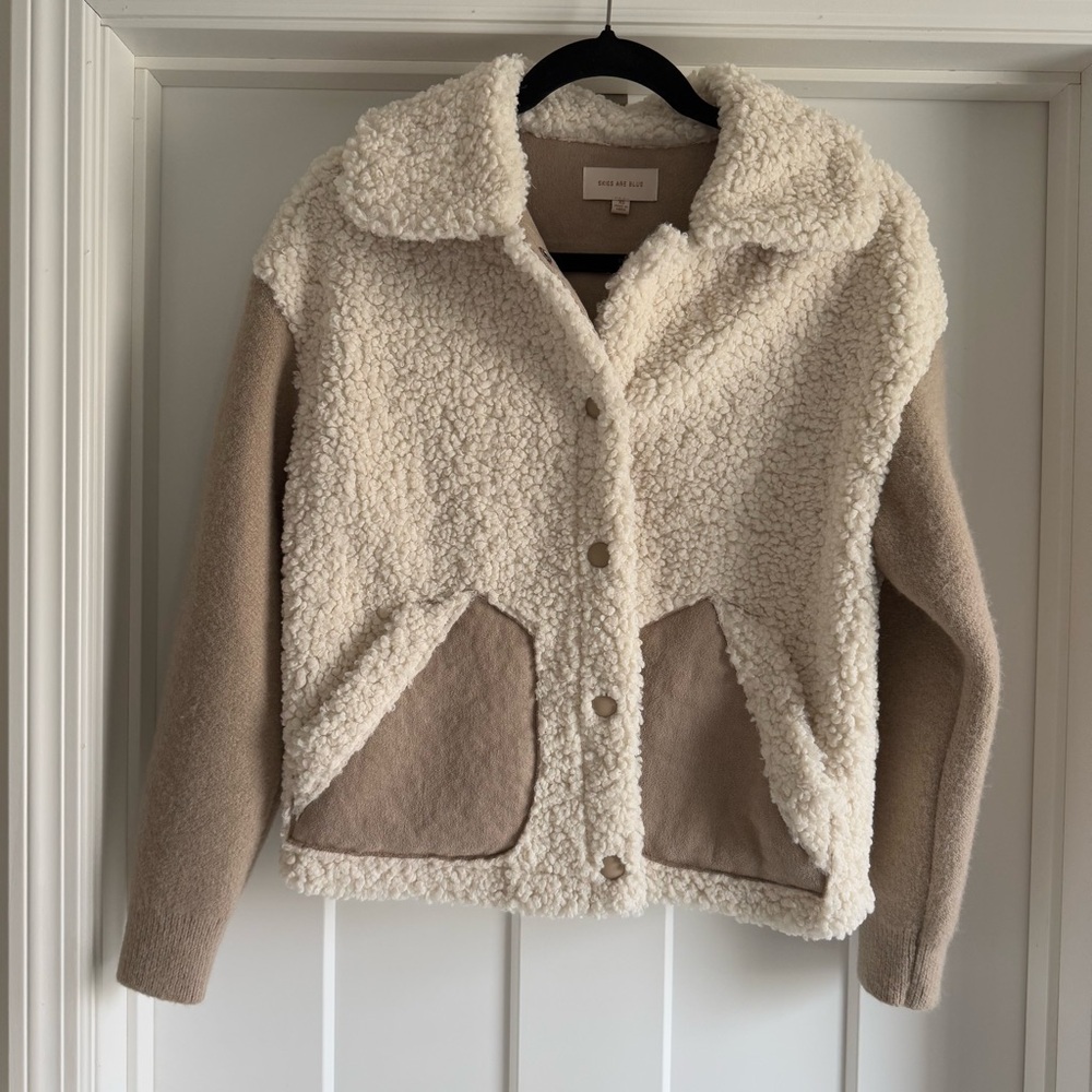 Skies Are Blue Cream and Tan Teddy Jacket